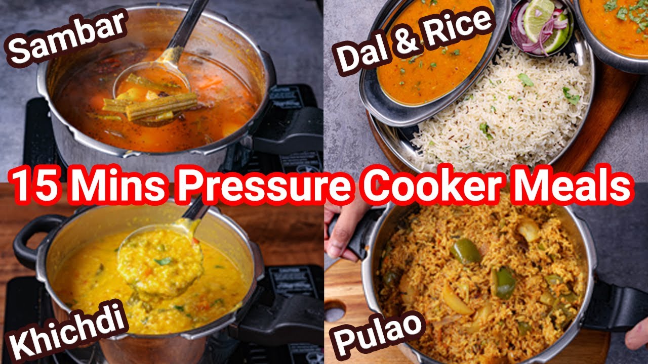 ⁣15 Mins Pressure Cooker Meals for Whole Family - Pulao, Khichdi, Dal & Sambar | Cooker Lunch Rec