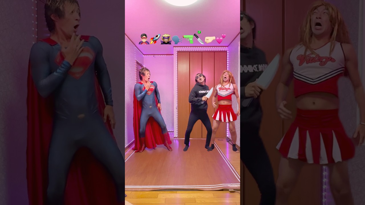 リズミカルにヒーロードラマを演じる男がヤバすぎる… The guy acting out a superhero drama with such rhythm is absolutely wild.
