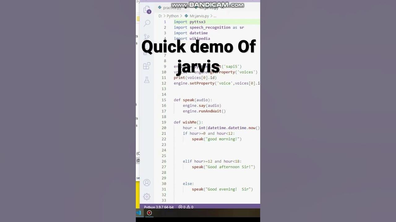 Quick Demo Of Jarvis ! Using Python #ironman #jarvis #python - YouTube