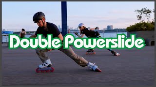 Fast & Effective Emergency Stop On Rollerblades. Double Powerslide With Stuttering Skater In Nyc.
