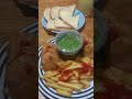 #lemon drink # 6 fishcakes #fresh bread #fries #peas