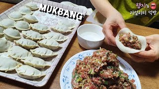 Real Mukbang :)Homemade mandu★Rice cake dumpling soup with "Steamed mandu" (ft. Kimchi)