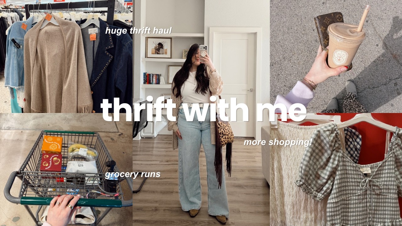 THRIFT WITH ME | rodeo outfit inspo, huge haul, grocery run, & more!!