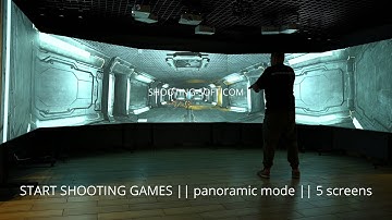 Panoramic interactive laser shooting gallery with START SHOOTING GAMES
