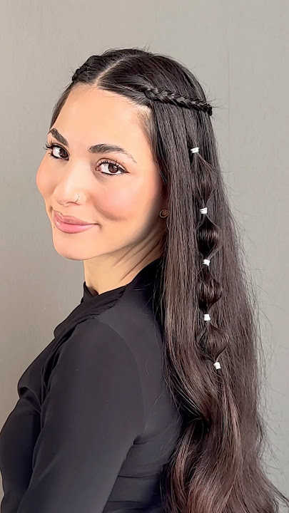 Cute and easy hairstyles for long hair 🖤✨ #hairtutorial #hair #hairstyle #youtubeshorts