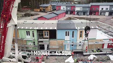 Installation of Haapaperhosentie prefab modules - Timbeco Modular System