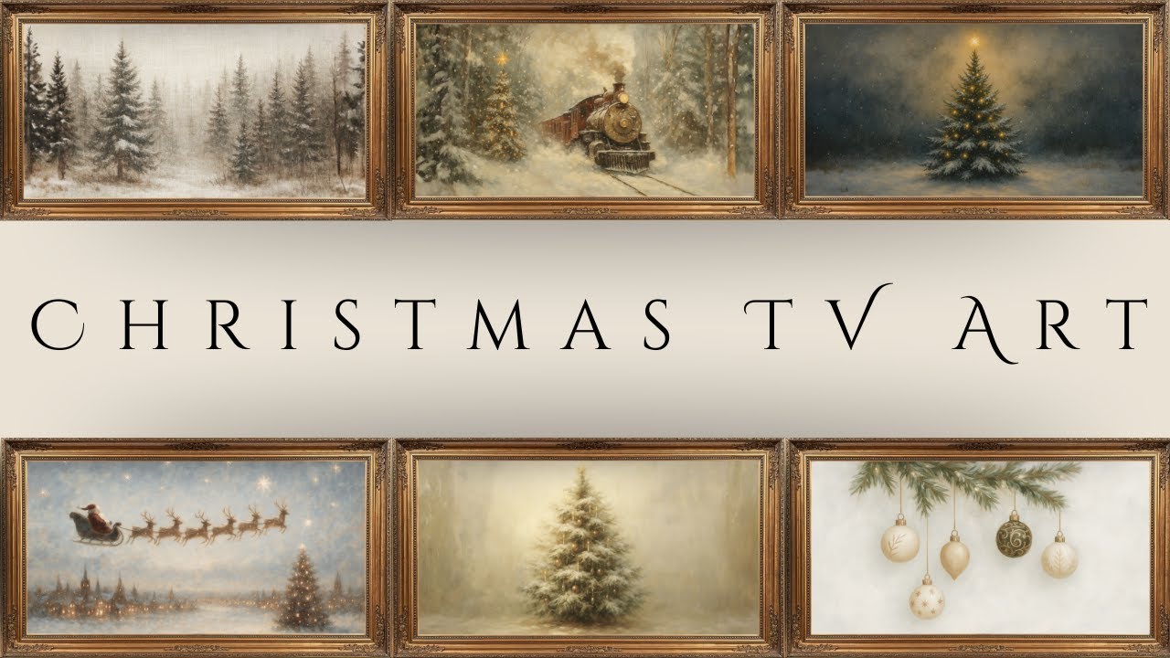 Vintage Gold Picture Frame Christmas TV Art Screensaver | 1 HOUR 4K | Winter Holiday Art for TV