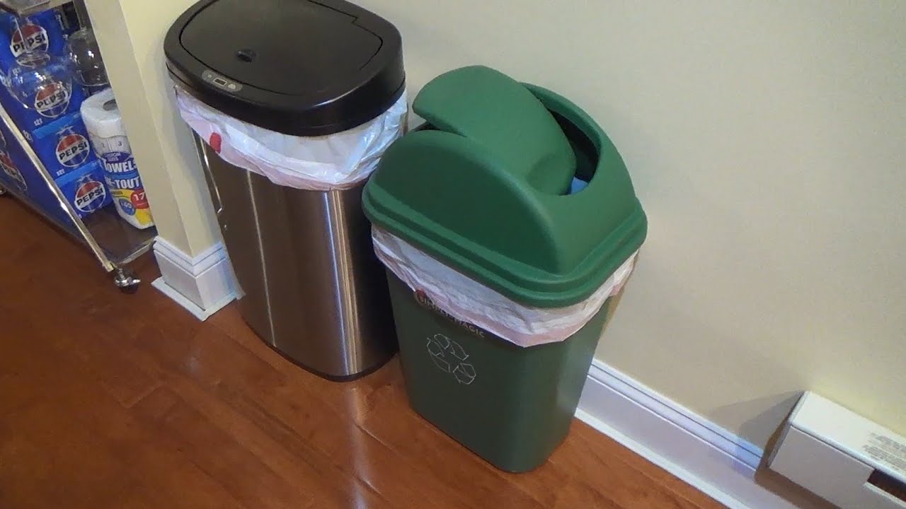 SIMPLI MAGIC SWING TOP LID RECYCLE BIN PREMIUM GREEN GARBAGE CAN UNBOXING AND REVEW TRASH CANS