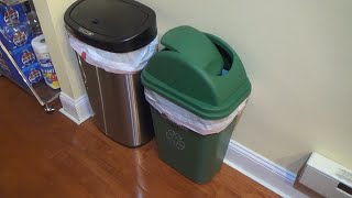 SIMPLI MAGIC SWING TOP LID RECYCLE BIN PREMIUM GREEN GARBAGE CAN UNBOXING AND REVEW TRASH CANS