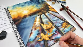 How to Paint Sunset, Reflection and Leaves in Watercolor? Tutorial+Tips🎨 #watercolor #art  #tutorial