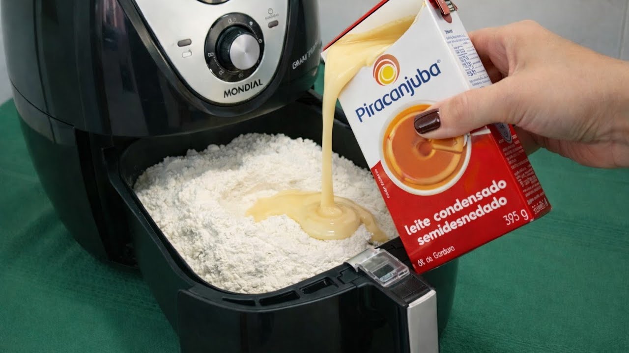 DESSE JEITO VOCÊ NUNCA VIU! FARINHA e LEITE CONDENSADO, Só JOGAR na Air Fryer- Pronto em minutos!