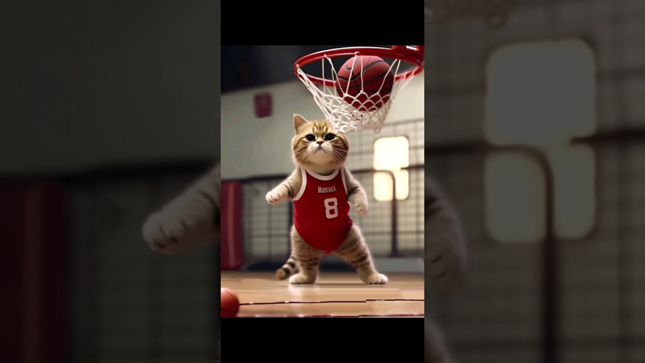 cats playing basketball 