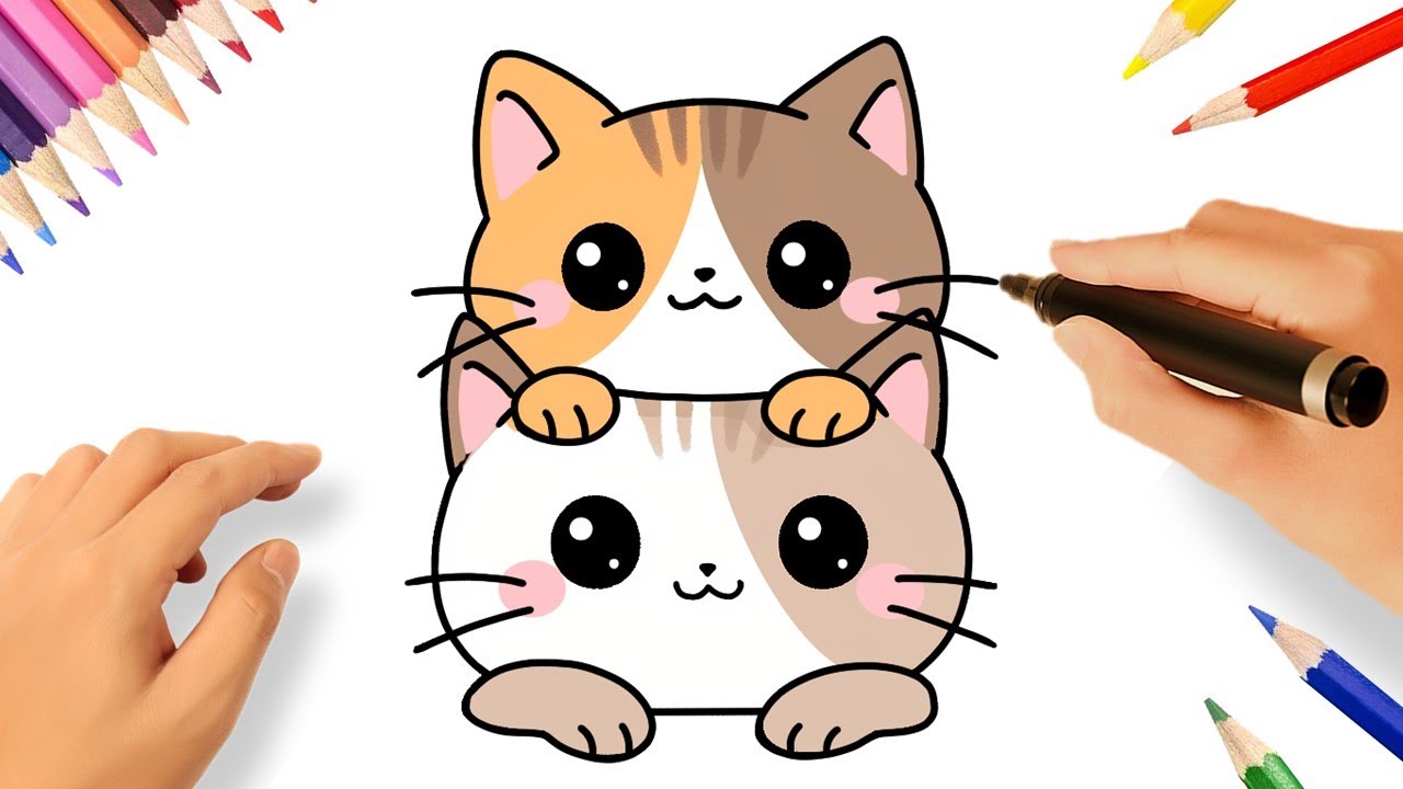 COMO DESENHAR DOIS GATINHOS FOFOS FÁCIL 😻