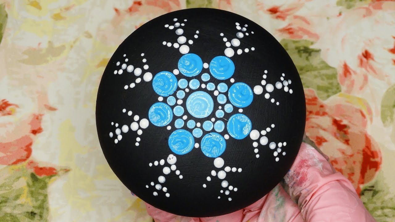 DIY How to Make a Mandala Snowflake Stone | Painted Dotting Art | Satisfying Painting Rocks
