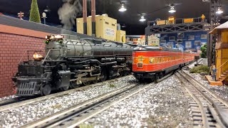 Lionel Legacy JLC UP Union Pacific Big Boy #4024 passing by slow on Corner Field Model Railroad Lionel Legacy JLC UP Union Pacific Big Boy #4024 passing by slow on Corner Field Model Railroad