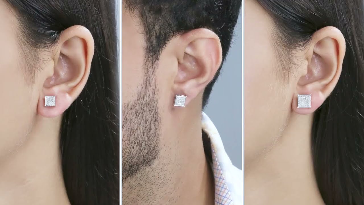 Diamond Square Shape Pushback Stud Earring For Men & Women | K10641/642/643