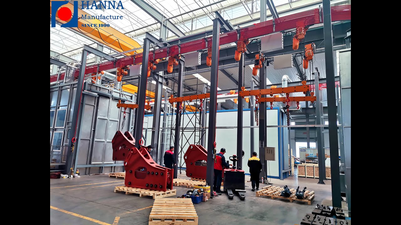 Hoist power and free powder coating line for heavy duty products more