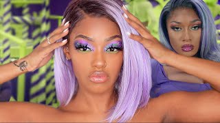 CARDI B + MEGAN THEE STALLION WAP INSPIRED MAKEUP LOOK | Purple and Green graphic liner screenshot 4
