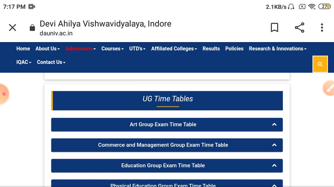 Devi ahilya Vishwavidyalaya Indore New time table release || DAVV 2020 exam New time table release