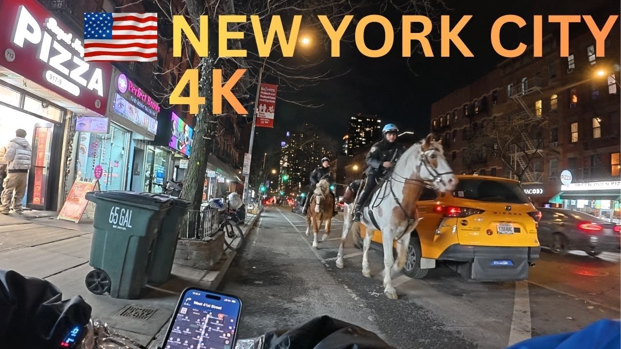 New York City | 4K E-Bike Delivery POV | NYPD on Horseback | Night Time & Traffic | 2026