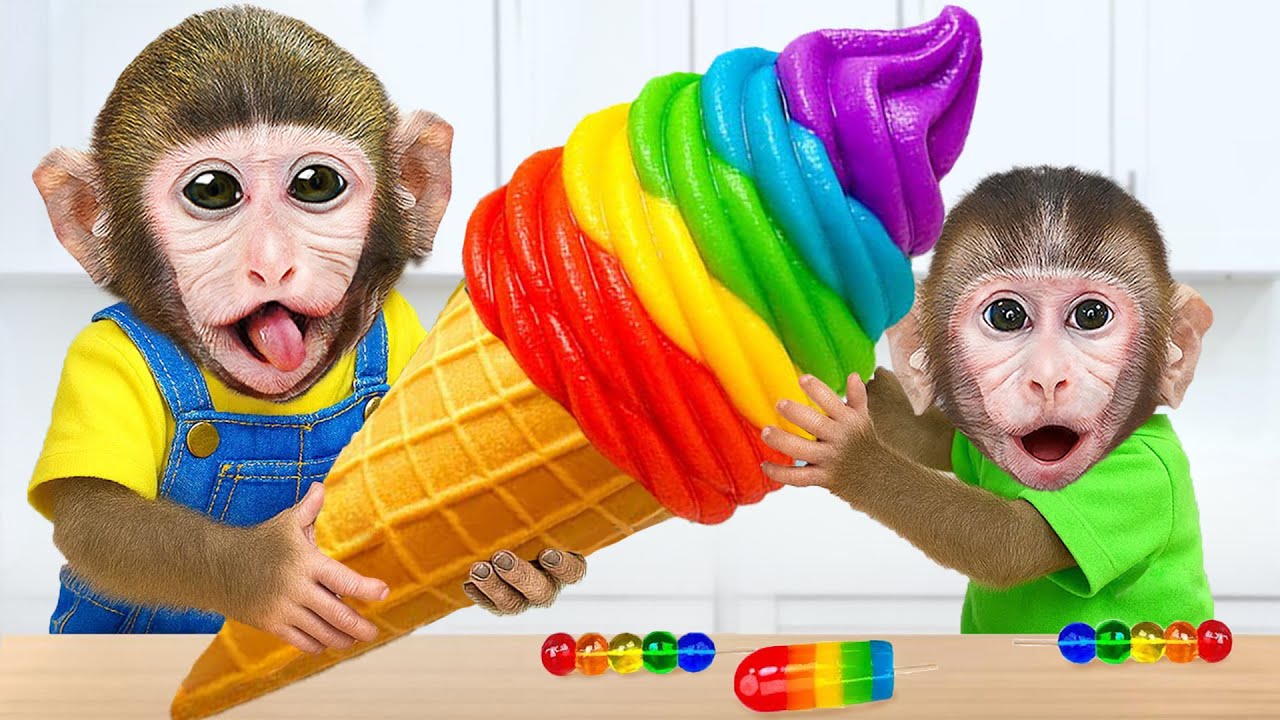 Mono Bon Bon Juega con Máquina de Coches de Juguete de Colores y la historia del camión de helados