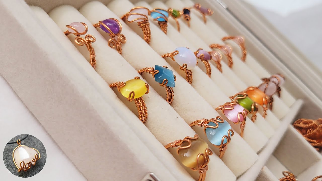 7 simple rings with small cabochons 