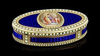 ANTIQUE 18thC GERMAN 18k GOLD & HAND PAINTED ENAMEL SNUFF BOX c 1780 ANTIQUE 18thC GERMAN 18k GOLD & HAND PAINTED ENAMEL SNUFF BOX c 1780
