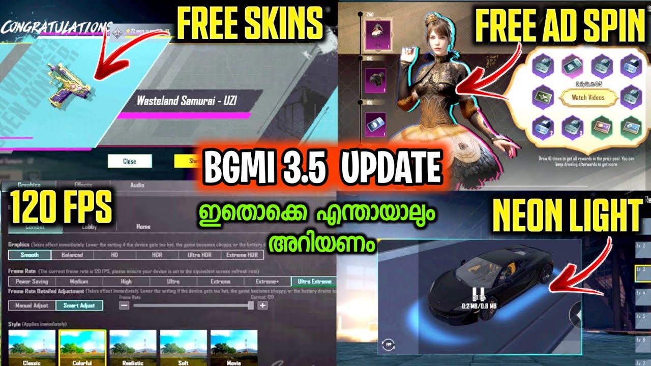 120 FPS In BGMI 3.5 Update | Free UZI, UMP, MP5K Skin 😍 | Ad Event - Androgamer Malayalam 🔥