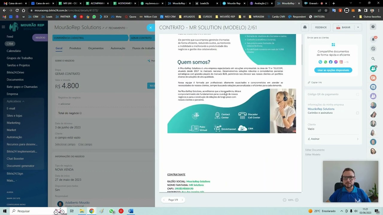FLUXO DE AUTOMAÇÃO BITRIX24   GERAÇÃO DE CONTRATO AUTOMÁTICO   03 06 2023