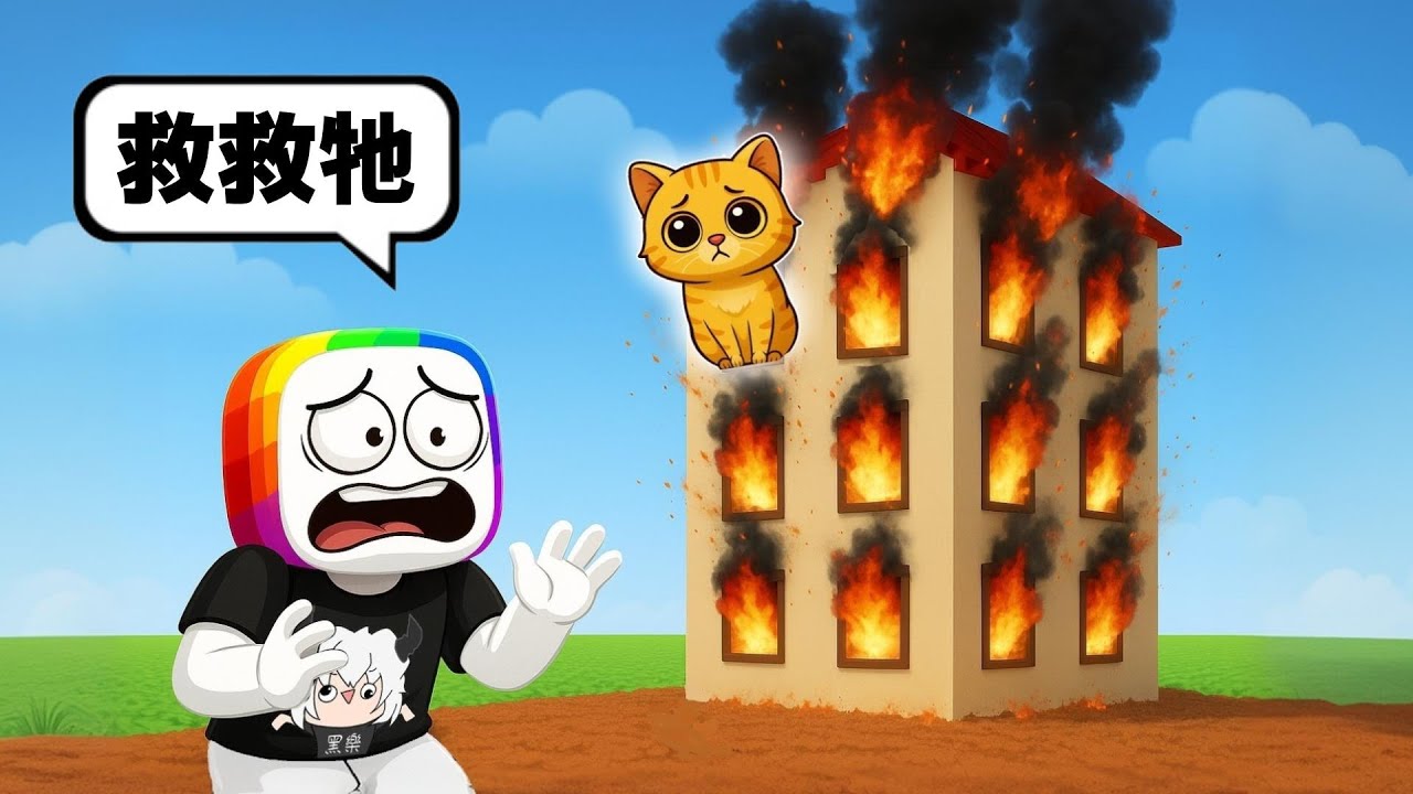 救救小動物 . . . ！它被困在著火的房子裡  🔥 😭 😱！！