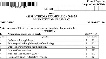MBA 1st Semester Marketing Management Question paper 2025 || #mba #marketingmanagement #mba1stsem