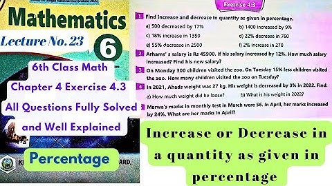 6th Class Math | Exercise 4.3 | Increase or decrease in a quantity by a given percentage  PST | ETEA