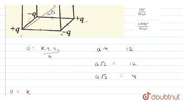 Eight point charges are placed at the corners of a cube of edge a as shown in figure. The work d...