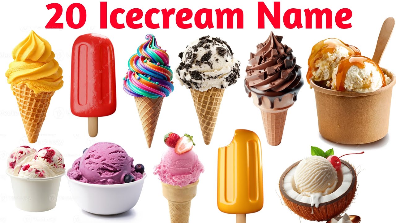 20 Ice Cream Names 🍦 | Learn Ice Cream Names in English & Hindi | Kids Educational Video