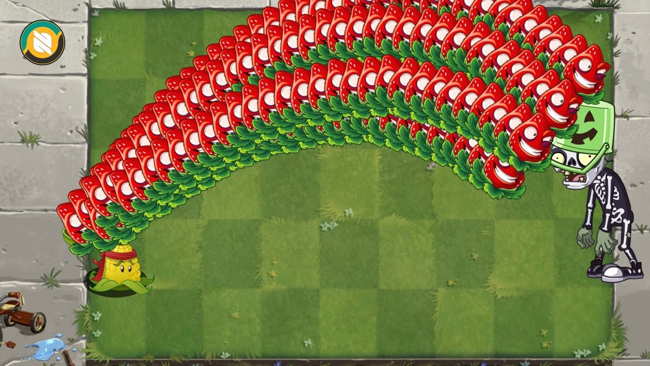 Pvz 2 Gameplay - 10 Multiple Plants Max Level Vs 200 Skeleton Buckethead Zombie