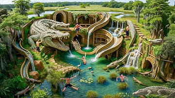 90 Days Building a Crocodile Slide Water Base Deep in the Jungle Swamp Using Primitive Tools