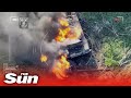 Russian 'Z' tank EXPLODES & suffers Jack-in-the-box effect after rolling over mine