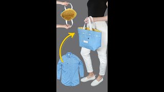 How to Sew Tote Bag from Old Shirt Thrift Flip Ideas Miarti👜✂️
