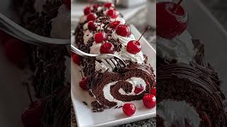 Decadent Black Forest Yule Log Bûche de Noël #dessert #cake #pietime #cheesecake #chocolate #baking