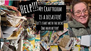 Messy desk craft room declutter redo refresh in one hour!  