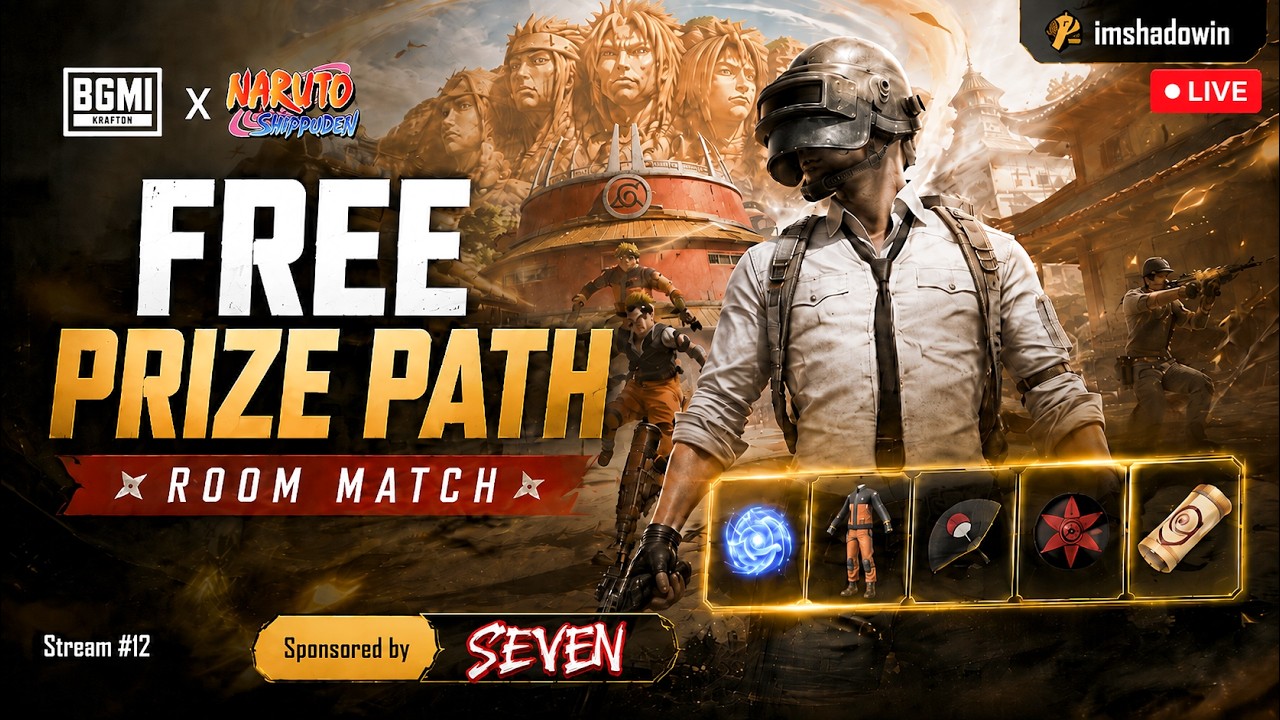 FREE NARUTO PRIZE PATH ROOM MATCH  | TOP 3 WIN | BGMI LIVE 🔴