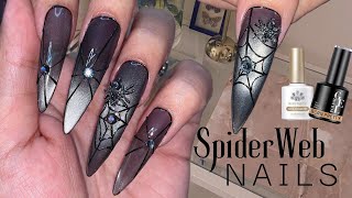 BORN PRETTY DIY Halloween Nails Tutorial + Application ⋆🕷️˚。⋆🕸️ Easy Cat Eye & Spider Web Nail Art