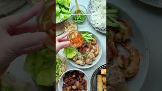 Vietnamese Rice Noodles with Grilled Pork, Shrimp and Egg Rolls (Bún Tôm Thịt Nướng Chả Giò)