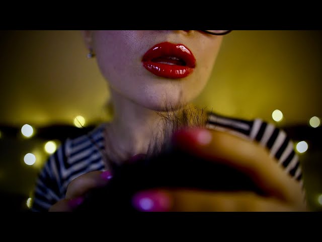 ASMR fluffy windshield close-up scratching ✨ Brain melting massage, breathing, mouth sounds 🤍