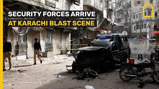 Security forces arrive at Karachi blast scene