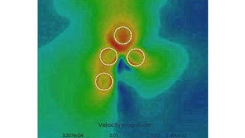 Four self-propelled particles moving in a fluid
