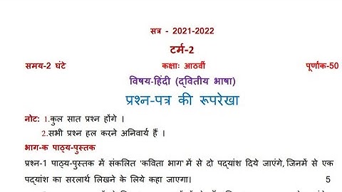 Class 8th Hindi Term-2 Sallybus and PAPER PATTERN In Hindi class 8th Pseb Board 8th class Punjab edu