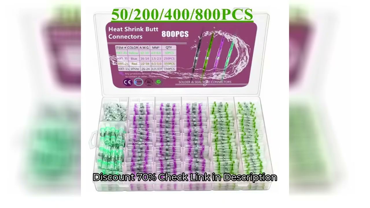 800pcs Solder Seal Wire Connectors Heat Shrink Insulated Electrical Wire Terminals Butt Splice Cable