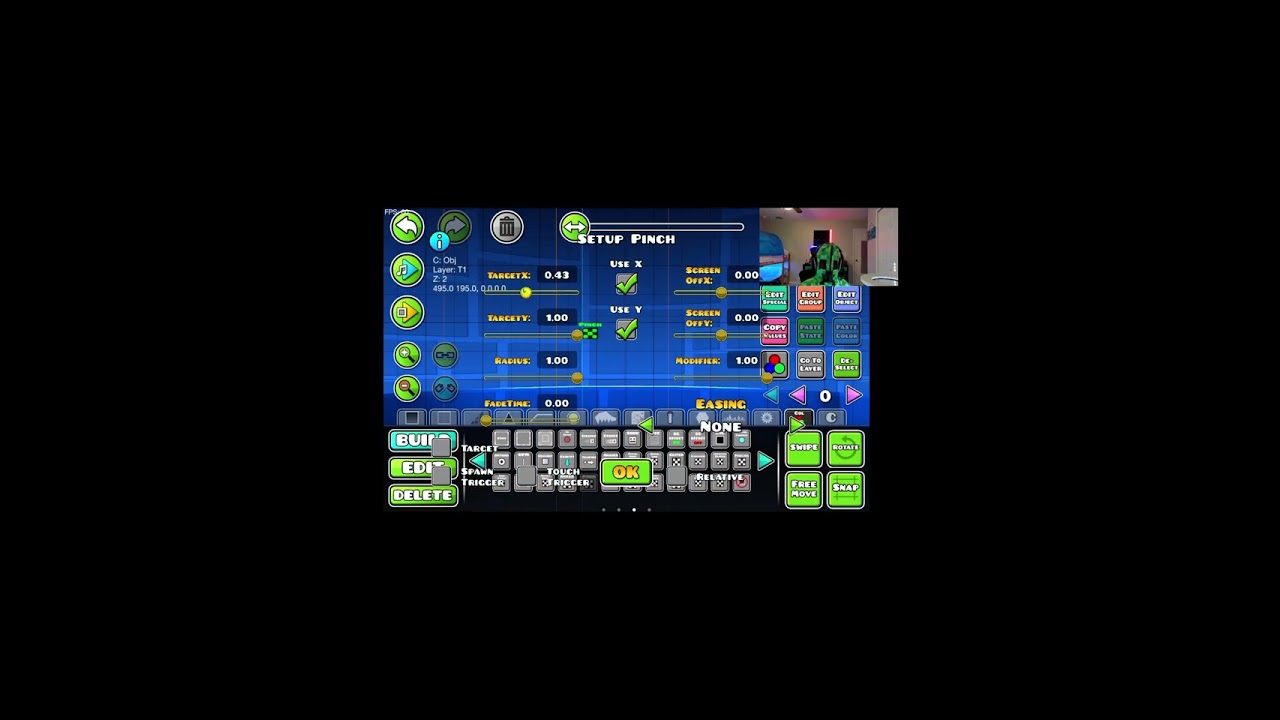 how to get a pinch effect with the pinch trigger in the Geometry Dash level editor