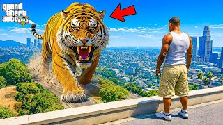 Franklin Fights The Worlds Biggest Giant Tiger in GTA 5 Telu